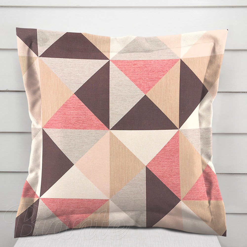 Sametový povlak na polštář s lemem Tamara TMR-048 Růžovo-hnědo-šedé trojúhelníky - Biante.cz