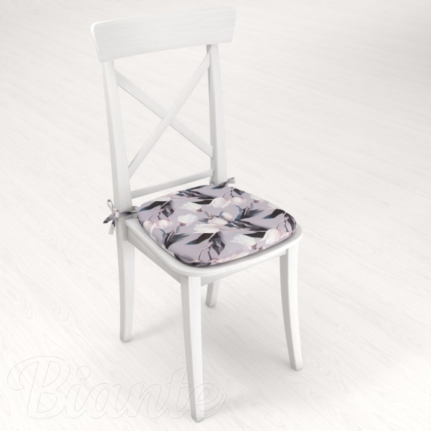 Oblý podsedák PML-034 Biele tulipány na sivom - 39x37x3 cm - detail 2 - Biante.sk