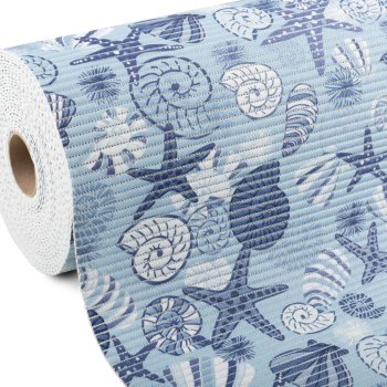 Koupelnová pěnová rohož / předložka PRO-064 Modré mořské hvězdice a mušle - metráž šířka 65 cm - Biante.cz