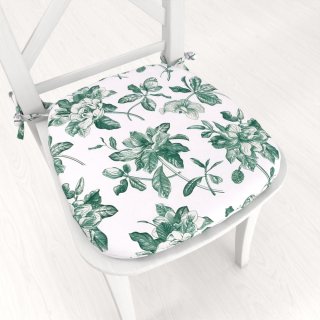 Teflonový oblý podsedák TF-091 Zelené květiny na bílém - 39x37x3 cm - Biante.cz
