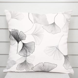 Bavlnená obliečka na vankúš Sandra SA-512 Sivo-biele ginkgo listy na bielom - Biante.sk