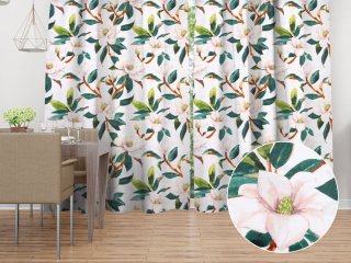Bavlněný závěs Sandra SA-293 Magnolie se zelenými listy na bílém - Biante.cz Bavlněný závěs Sandra SA-293 Magnolie se zelenými listy na bílém - Biante.cz