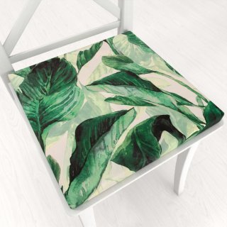 Zamatový štvorcový podsedák Tamara TMR-028 Veľké zelené listy - 38x38x3 cm - Biante.sk