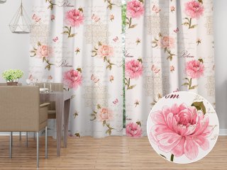 Bavlněný závěs na míru Sandra SA-683 Růžové pivoňky s motýly na bílém - Biante.cz Bavlněný závěs na míru Sandra SA-683 Růžové pivoňky s motýly na bílém - Biante.cz
