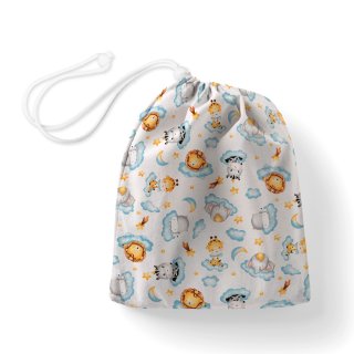 Bavlněný pytlík/sáček na přezůvky Sandra SA-693 Africká zvířátka na modrých obláčcích na bílém - Biante.cz Bavlněný pytlík/sáček na přezůvky Sandra SA-693 Africká zvířátka na modrých obláčcích na bílém - Biante.cz