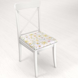 Teflonový čtvercový podsedák TF-135 Malované žluto-zelené luční kvítí na bílém - 38x38x3 cm - detail 1 - Biante.cz