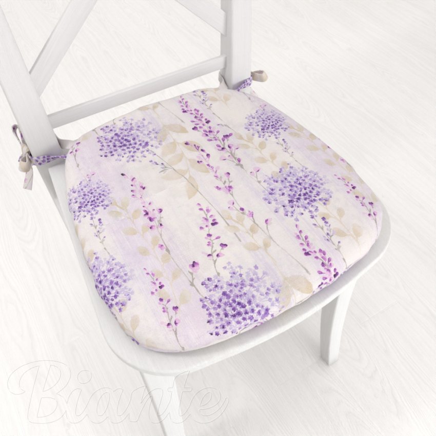 Oblý podsedák PML-069 Fialové kvety na bielom - 39x37x3 cm - Biante.sk