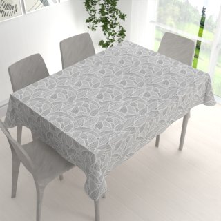 Dekorační obdélníkový ubrus Leona LN-169 Bílé listy na šedém - detail 1 - Biante.cz Dekorační obdélníkový ubrus Leona LN-169 Bílé listy na šedém - detail 1 - Biante.cz