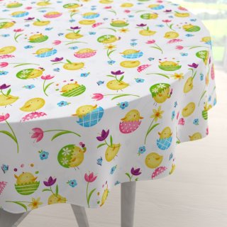 Bavlnený okrúhly obrus Sandra SA-074 Žlté kuriatka - Biante.sk