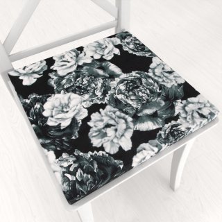 Zamatový štvorcový podsedák Tamara TMR-040 Čierno-biele pivonky na čiernom - 38x38x3 cm - Biante.sk