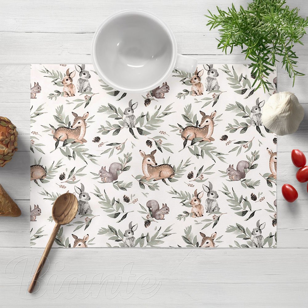 Dětské bavlněné prostírání na stůl Sandra SA-455 Koloušci zajíčci a veverky na bílém - Biante.cz