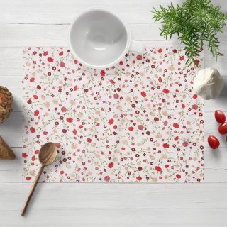 Bavlněné prostírání na stůl Sandra SA-719 Červeno-béžové drobné květiny na bílém - Biante.cz