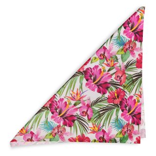 Bavlněný šátek Sandra SA-555 Růžovo-červené havajské květy na bílém - detail 1 - Biante.cz