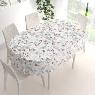 Bavlněný oválný ubrus Sandra SA-451 Žluto-hnědo-mintové růže na bílém - detail 1 - Biante.cz