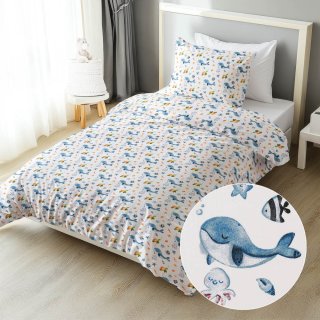 Detské bavlnené posteľné obliečky Sandra SA-660 Modré veľryby a morské zvieratká na bielom - Biante.sk Detské bavlnené posteľné obliečky Sandra SA-660 Modré veľryby a morské zvieratká na bielom - Biante.sk