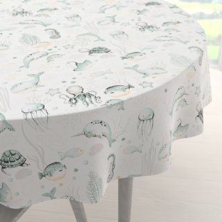 Dětský bavlněný kulatý ubrus Sandra SA-688 Mořský svět zelený na bílém - Biante.cz