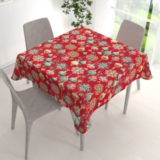 Bavlněný čtvercový ubrus Sandra SA-528 Vánoční baňky na červeném - detail 1 - Biante.cz Bavlněný čtvercový ubrus Sandra SA-528 Vánoční baňky na červeném - detail 1 - Biante.cz