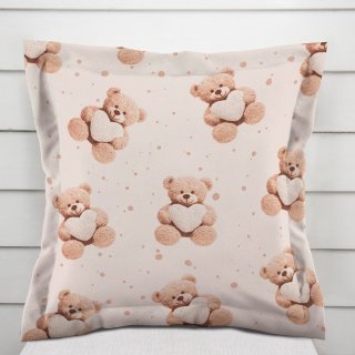 Dětský bavlněný povlak na polštář s lemem Sandra SA-721 Medvídci se srdíčky na pudrově růžovém - Biante.cz