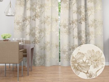 Sametový závěs Isabela Flower IBL-022 Zlaté květy na smetanovém - šířka 135 cm - Biante.cz