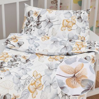 Dětské bavlněné povlečení do postýlky Sandra SA-367 Šedo-oranžové květy na bílém - Biante.cz