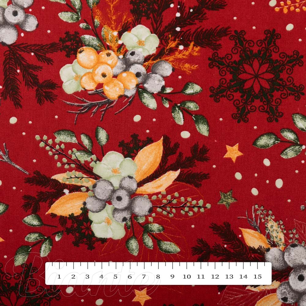 Bavlněná látka/plátno Sandra SA-714 Vánoční cesmíny na červeném - šířka 160 cm - detail 4 - Biante.cz