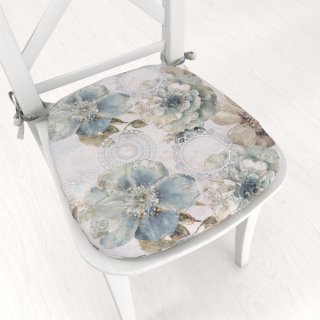 Oblý podsedák PML-052 Tyrkysové květy s orientálními kruhy - 39x37x3 cm - Biante.cz