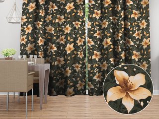 Bavlněný závěs na míru Sandra SA-736 Hnědooranžové květy vanilky na tmavě zeleném - Biante.cz