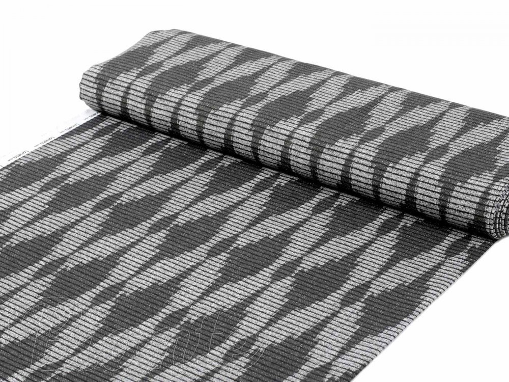 Dekorační látka Leona LN-048 Tmavě šedé obrazce a proužky - šířka 140 cm - Biante.cz