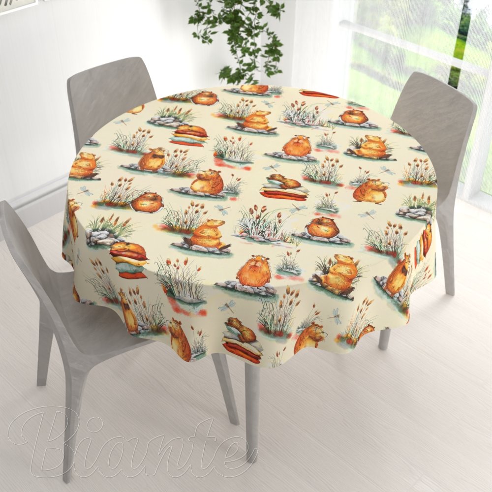 Dětský bavlněný kulatý ubrus Sandra SA-710 Kapybary na krémovém - detail 1 - Biante.cz