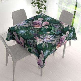 Dekorační čtvercový ubrus Parma PM-114 Fialové květy na tmavě zeleném - detail 1 - Biante.cz