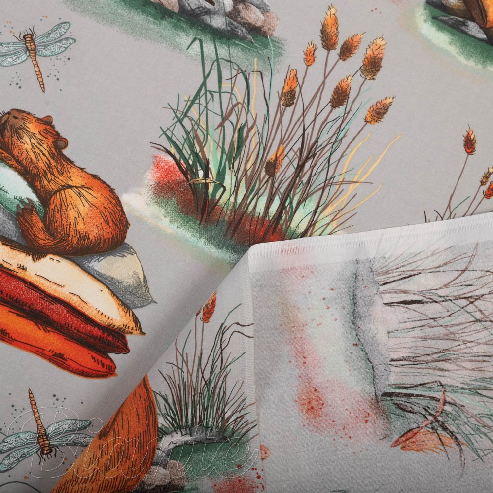 Dětská bavlněná látka/plátno Sandra SA-711 Kapybary na šedém - šířka 160 cm - detail 4 - Biante.cz