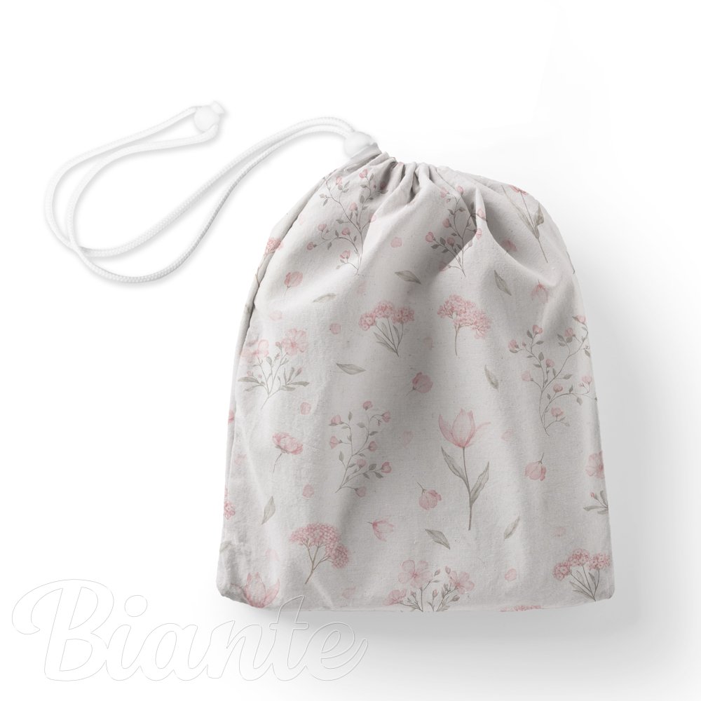 Bavlněný pytlík/sáček na přezůvky Sandra SA-741 Růžové jarní květy na bílém - Biante.cz