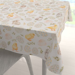 Dekorační čtvercový ubrus Leona LN-177 Velikonoční zvířátka a kraslice na bílém - Biante.cz