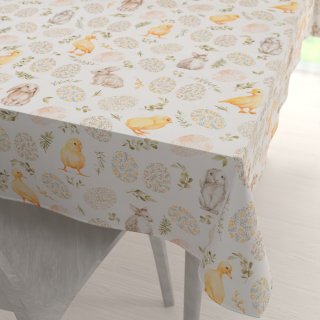 Dekorační obdélníkový ubrus Leona LN-177 Velikonoční zvířátka a kraslice na bílém - Biante.cz