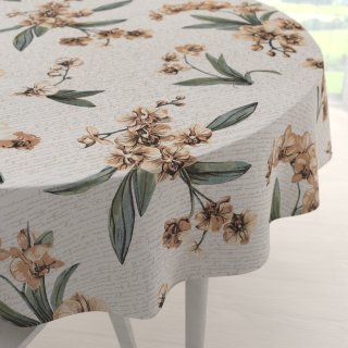 Bavlněný kulatý ubrus Sandra SA-624 Hnědé orchideje na bílém - Biante.cz Bavlněný kulatý ubrus Sandra SA-624 Hnědé orchideje na bílém - Biante.cz