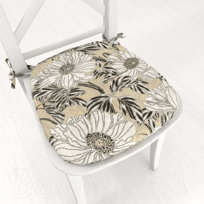 Oblý podsedák PML-089 Biele kvety na béžovom - 39x37x3 cm - Biante.sk