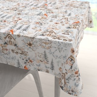 Bavlněný čtvercový ubrus Sandra SA-708 Zimní pohádka modro-šedo-hnědá na bílém - Biante.cz Bavlněný čtvercový ubrus Sandra SA-708 Zimní pohádka modro-šedo-hnědá na bílém - Biante.cz