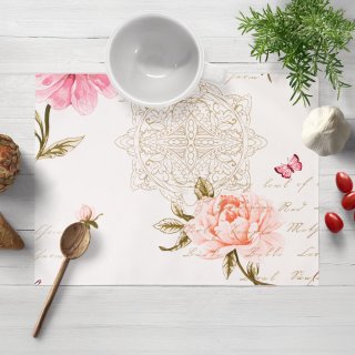 Bavlnené prestieranie na stôl Sandra SA-683 Ružové pivonky s motýľmi na bielom - Biante.sk Bavlnené prestieranie na stôl Sandra SA-683 Ružové pivonky s motýľmi na bielom - Biante.sk