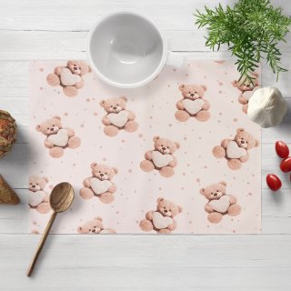 Dětské bavlněné prostírání na stůl Sandra SA-721 Medvídci se srdíčky na pudrově růžovém - Biante.cz