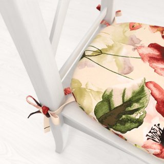 Zamatový oblý podsedák Tamara TMR-051 Abstraktné červené kvety na žltobéžovom - 39x37x3 cm - detail 1 - Biante.sk