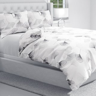 Bavlnené posteľné obliečky Sandra SA-512 Sivo-biele ginkgo listy na bielom - detail 1 - Biante.sk