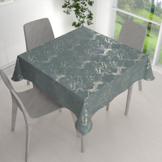 Veľký zamatový štvorcový obrus Isabela IBL-020 Zlatý/dymový mramor na svetlo modrosivom - detail 1 - Biante.sk