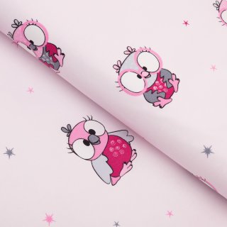 Dětská bavlněná látka/plátno Sandra SA-726 Růžové sovičky na bledě růžovém - šířka 160 cm - Biante.cz