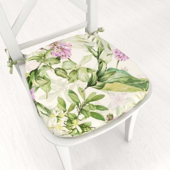Sametový oblý podsedák Tamara TMR-035 Fialové zvonky s listy na bílém - 39x37x3 cm - Biante.cz