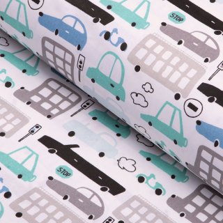 Dětská bavlněná látka/plátno Sandra SA-199 Autíčka a autobusy - šířka 160 cm - Biante.cz