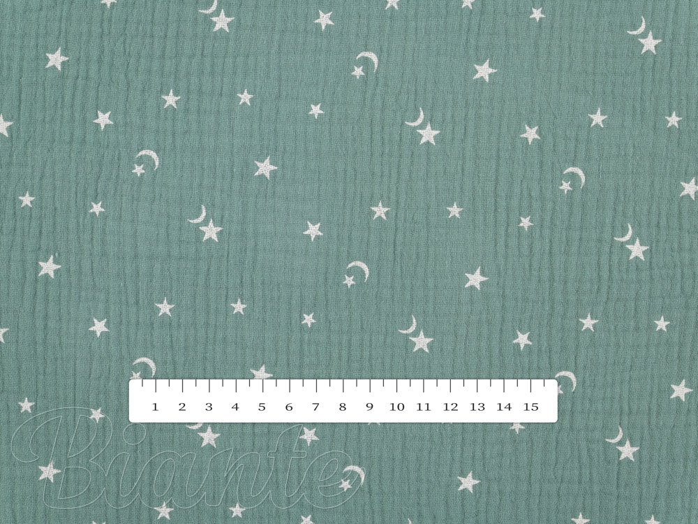 Mušelín dvojitá gázovina MSN-053 Noční obloha na pastelově modrozeleném - metráž šířka 155 cm - detail 4 - Biante.cz