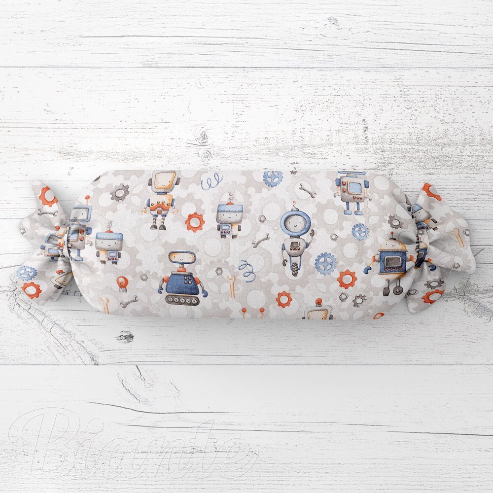 Dětský polštář válec bonbon Sandra SA-584 Svět robotů na šedo-bílém - Biante.cz