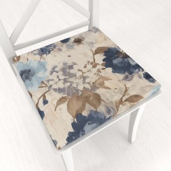 Čtvercový podsedák Parma PM-113 Modré květiny na smetanovém - 38x38x3 cm - Biante.cz
