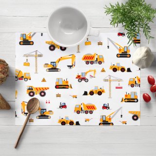 Dětské bavlněné prostírání na stůl Sandra SA-081 Nákladní auta a bagry na bílém - Biante.cz