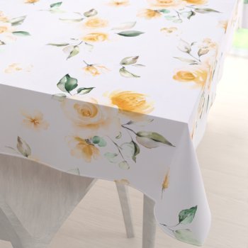 Teflonový obdélníkový ubrus TF-043 Žluté růže na bílém - detail 1 - Biante.cz